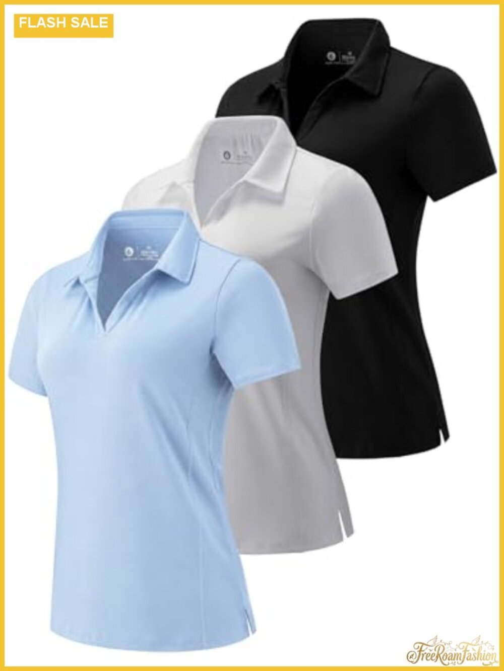 3 Pack Women's Dry Fit V-Neck Polo Shirts UPF 50+ Golf Work